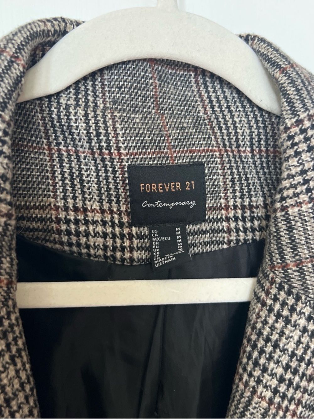 Forever 21 Gray Plaid Long Trench Coat - Picture 3 of 4